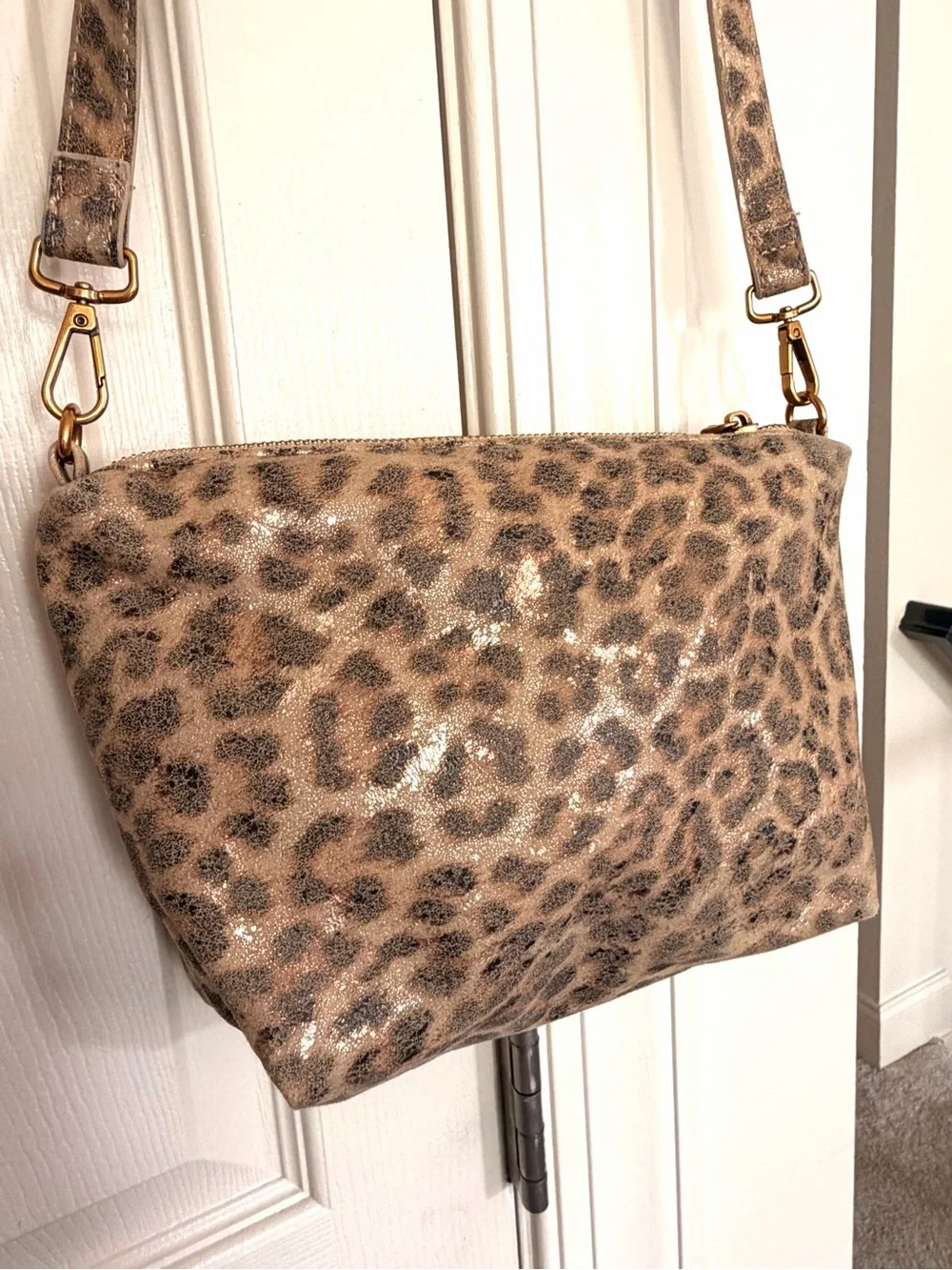 Steve Madden Leopard-Print Crossbody Bag in Beige and Black with Gold Hardware